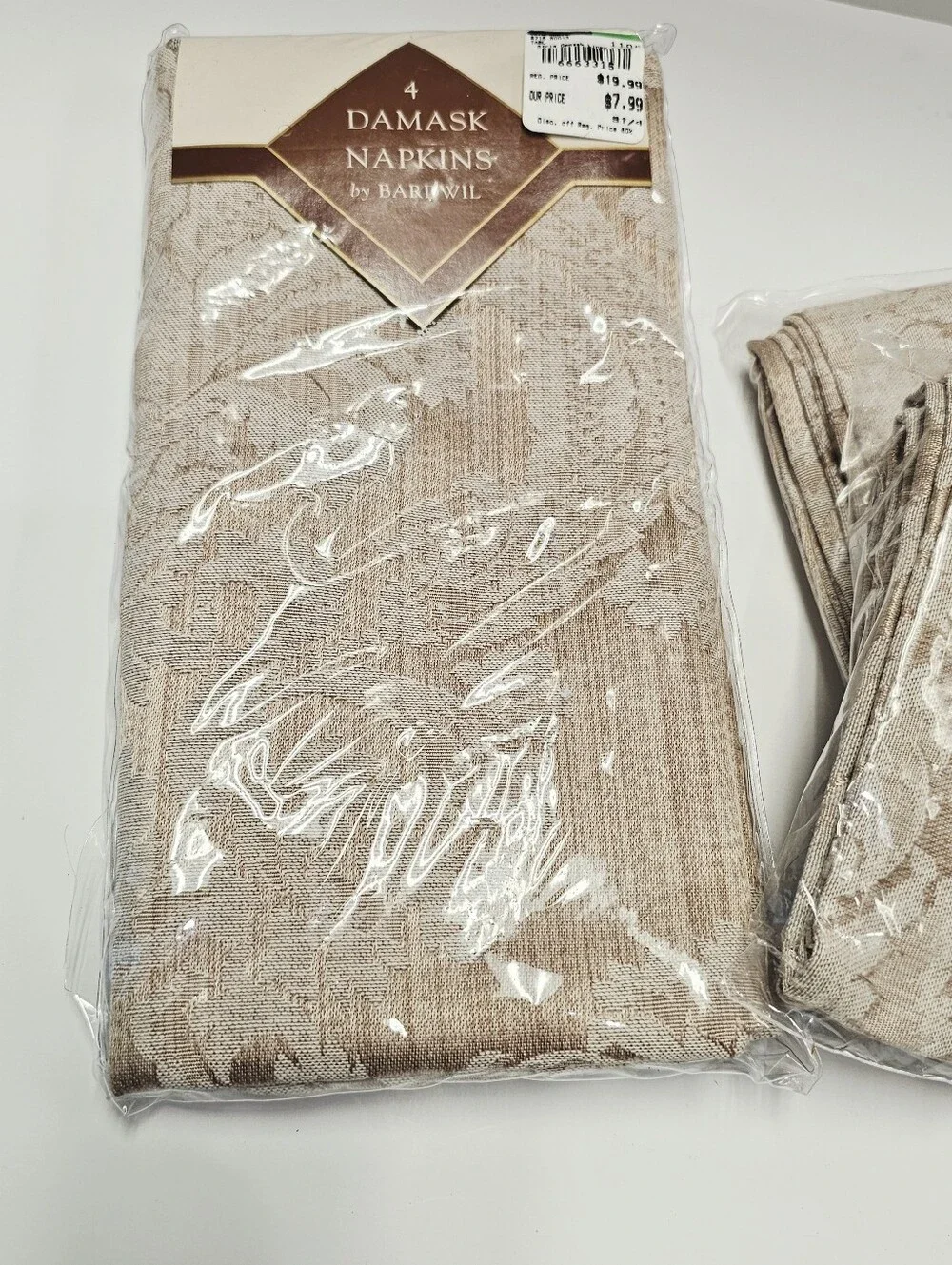 Bardwil Linens Beige Damask Dinner Napkins 20X20 Deadstock